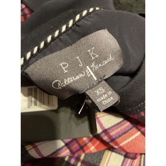 PJK Patterson J Kincaid Revolve Plaid Silk Top Women’s XS‎ Long Sleeve Crew Neck - Picture 6 of 8
